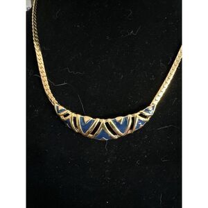 Vintage-AVON Collar Necklace “Color Splash" 1986 Blue Enamel 16 Inches Goldtone